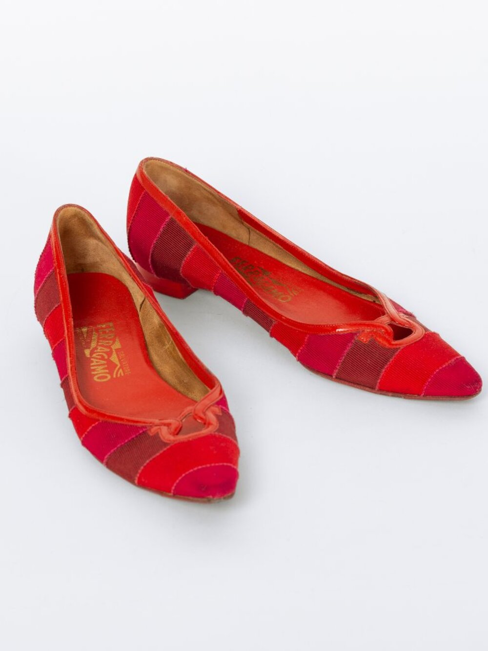 Vintage Ferragamo Red Ribbon Striped Flats - Size 5.5